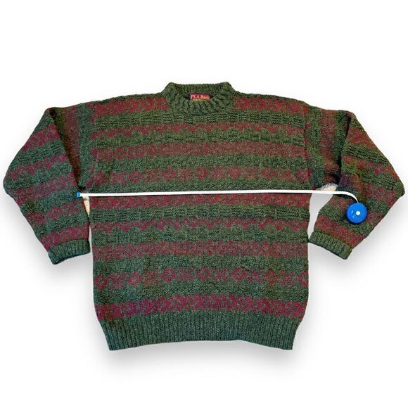 Jos. A. Bank Vintage 80s Men’s Chunky Heavy Knit Wool Green Red Sweater - Size L - Picture 5 of 6